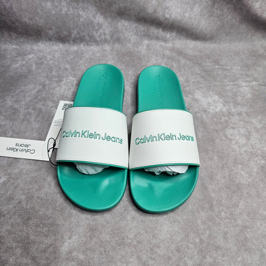 Calvin Klein Jeans Men's Institutional Slides – Green/White UK 9-10.5