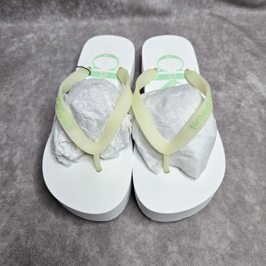 Calvin Klein Jeans Women's Flatform Slides – White/Green UK 4-5