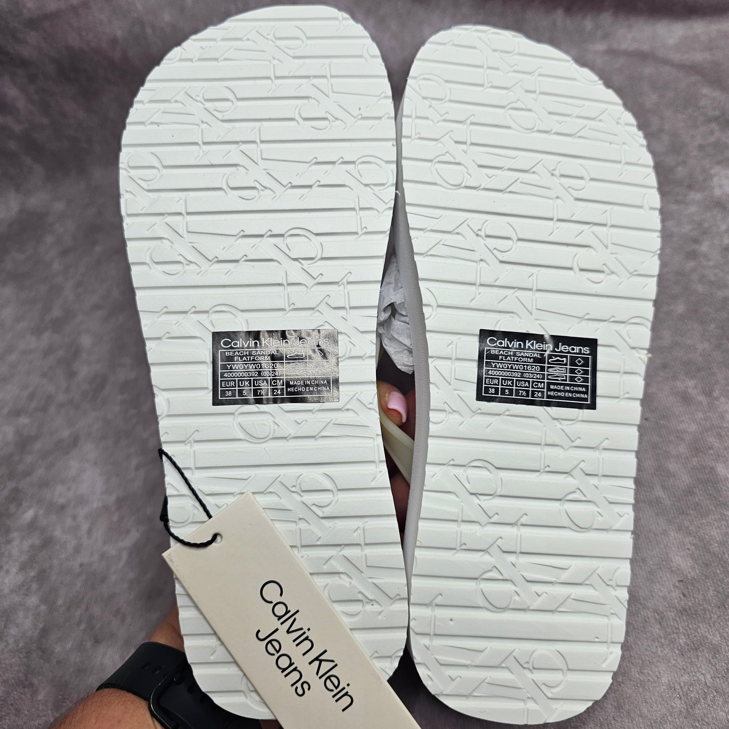 Calvin Klein Jeans Women's Flatform Slides – White/Green UK 4-5