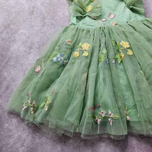 Fymnsi Girls Embroidered Tulle Party Dress – Green 3-4 Y