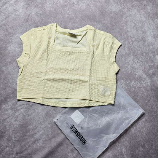 Gymshark Rest Day Waffle Crop T-Shirt – Light Yellow Size S