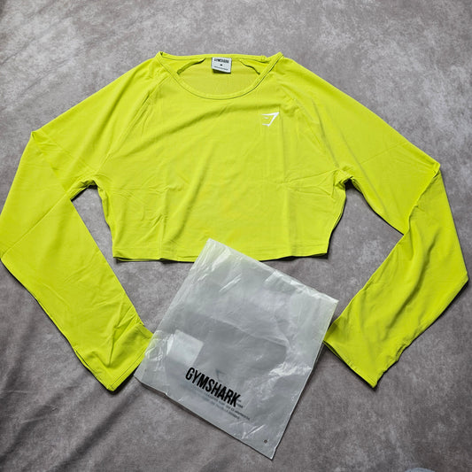 Gymshark Long Sleeve Crop Top – Neon Yellow Size M