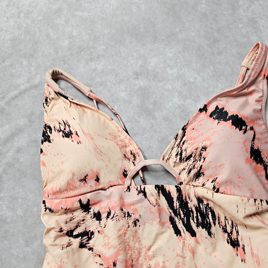 Gymshark Women’s One Piece Swimsuit – Peach Abstract Size M