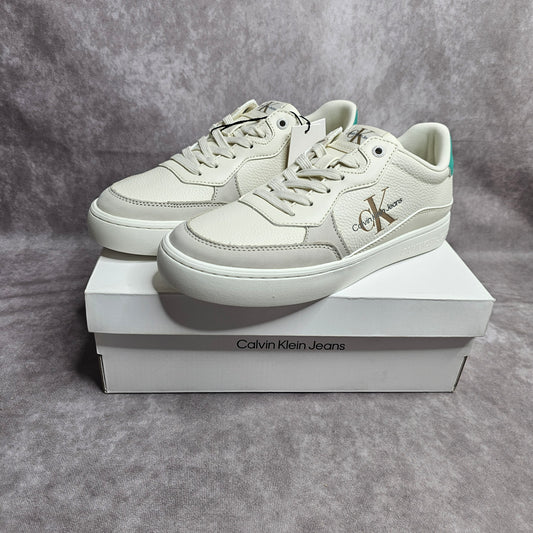 Calvin Klein Jeans Men's Cupsole Leather Trainers – Cream UK 7