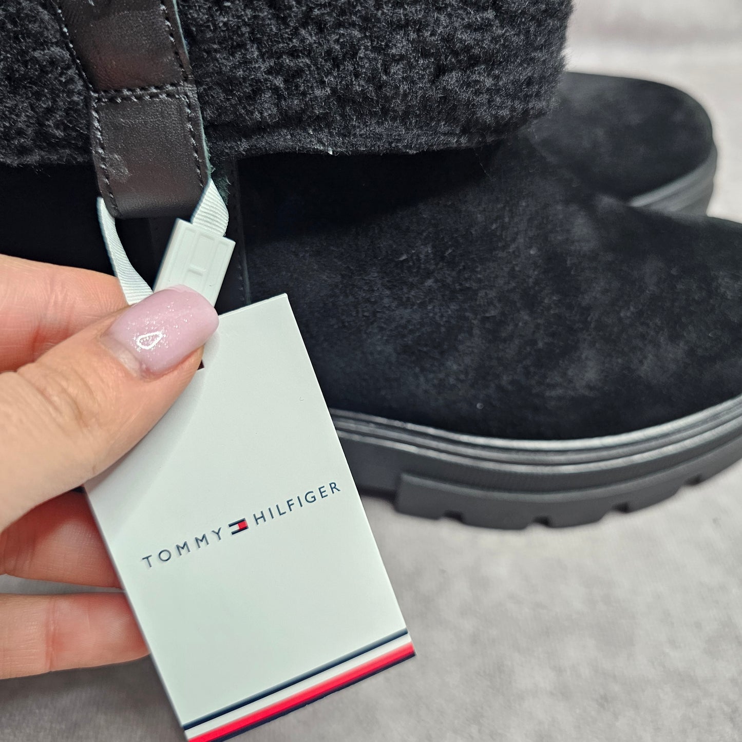 Tommy Hilfiger Suede Roll-Down Boots – Black UK 3.5