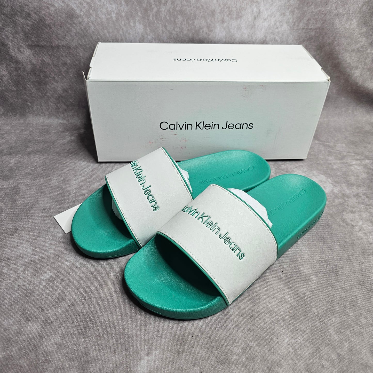 Calvin Klein Jeans Men's Institutional Slides – Green/White UK 9-10.5