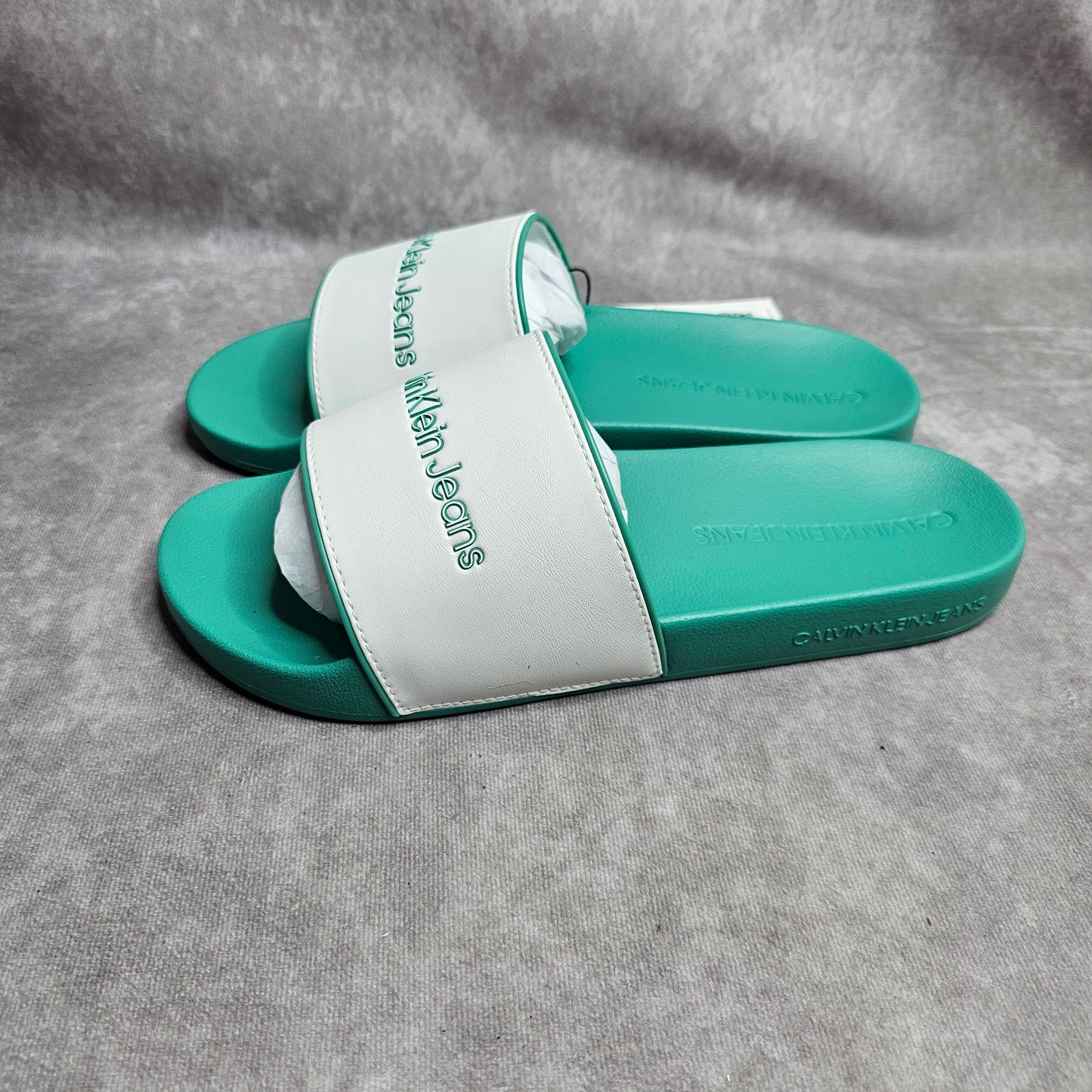 Calvin Klein Jeans Men's Institutional Slides – Green/White UK 9-10.5