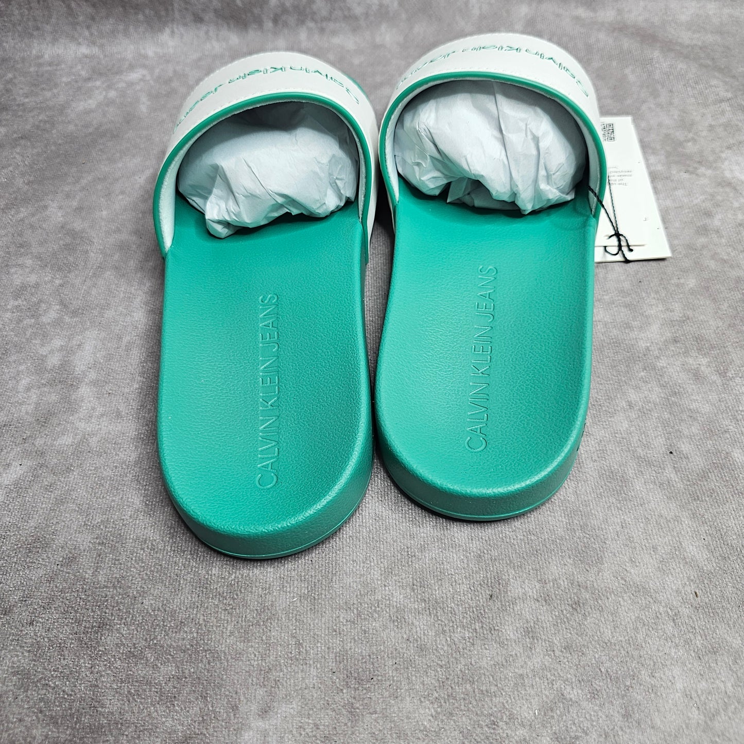 Calvin Klein Jeans Men's Institutional Slides – Green/White UK 9-10.5