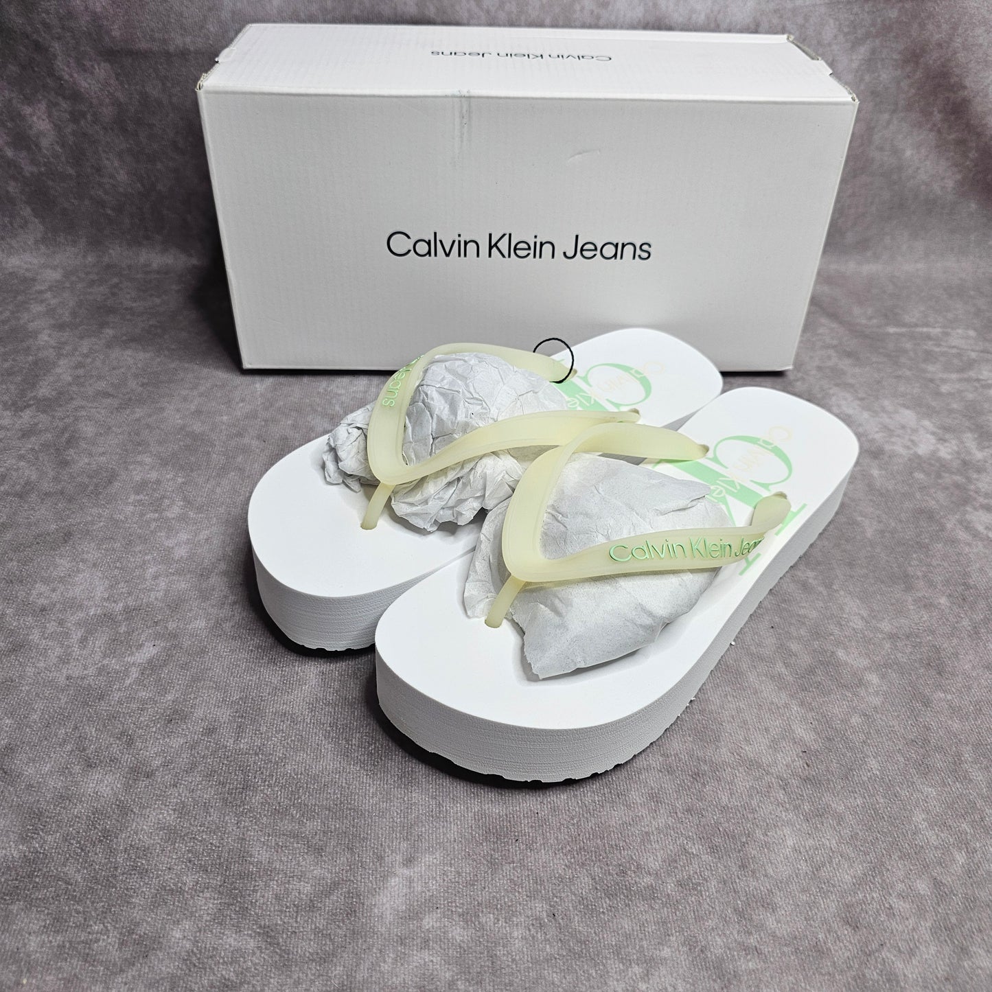 Calvin Klein Jeans Women's Flatform Slides – White/Green UK 4-5