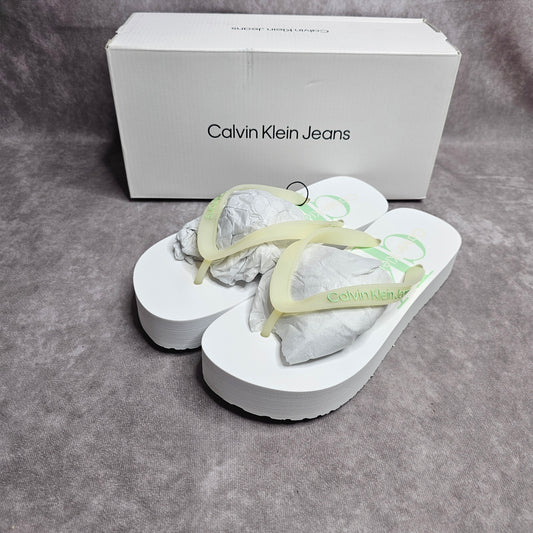 Calvin Klein Jeans Women's Flatform Slides – White/Green UK 4-5