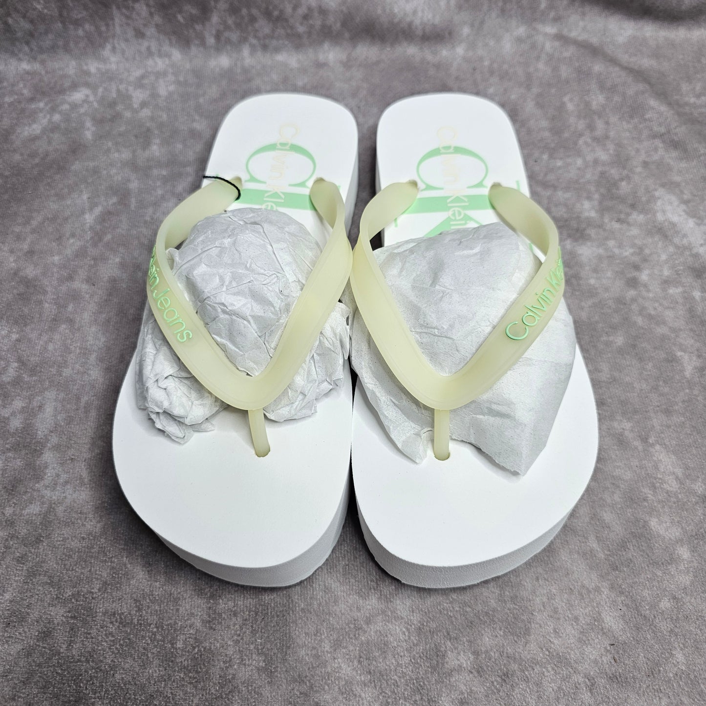 Calvin Klein Jeans Women's Flatform Slides – White/Green UK 4-5
