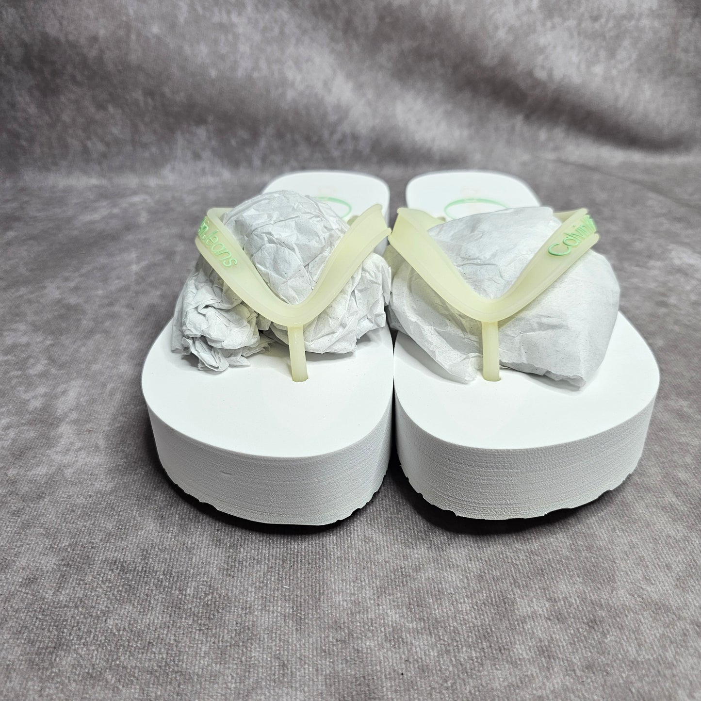 Calvin Klein Jeans Women's Flatform Slides – White/Green UK 4-5