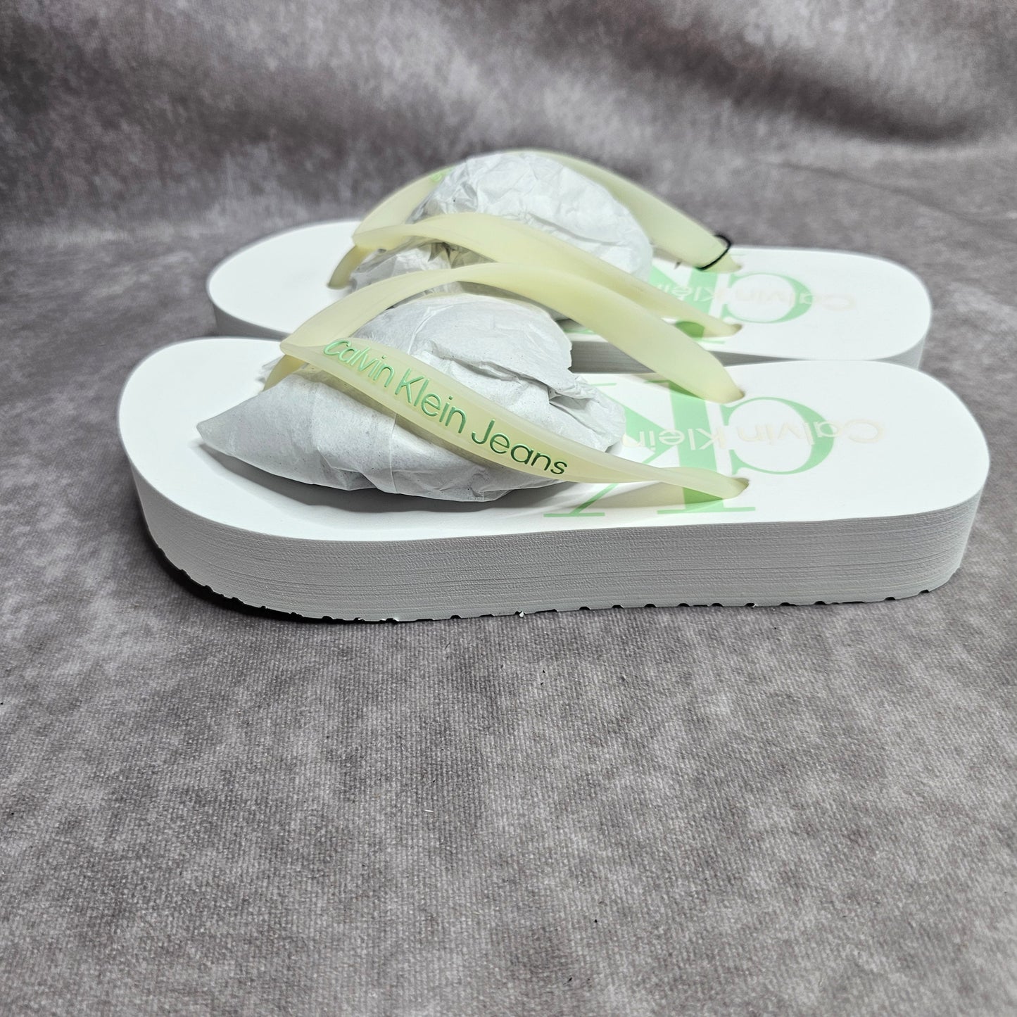 Calvin Klein Jeans Women's Flatform Slides – White/Green UK 4-5