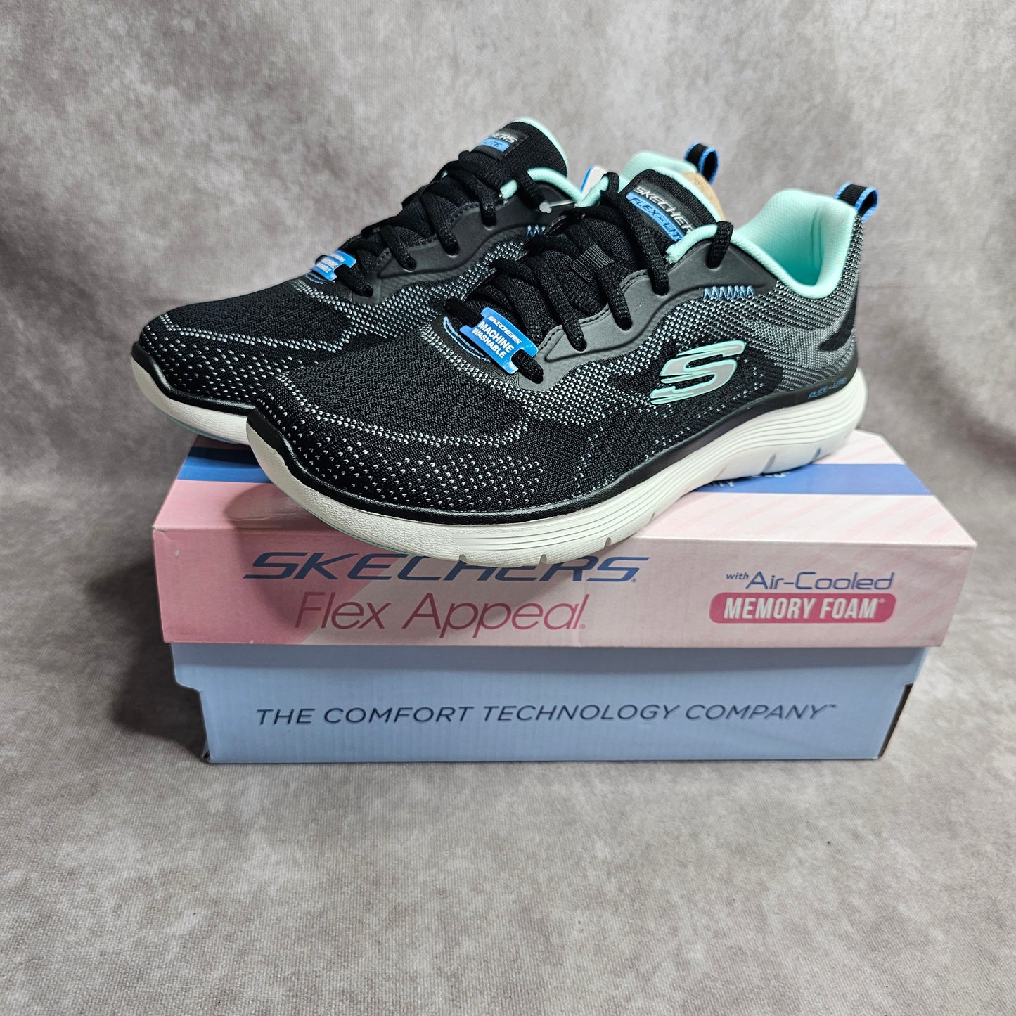 Skechers Flex Appeal 5.0 Cruising Thru – Black/Aqua UK 7
