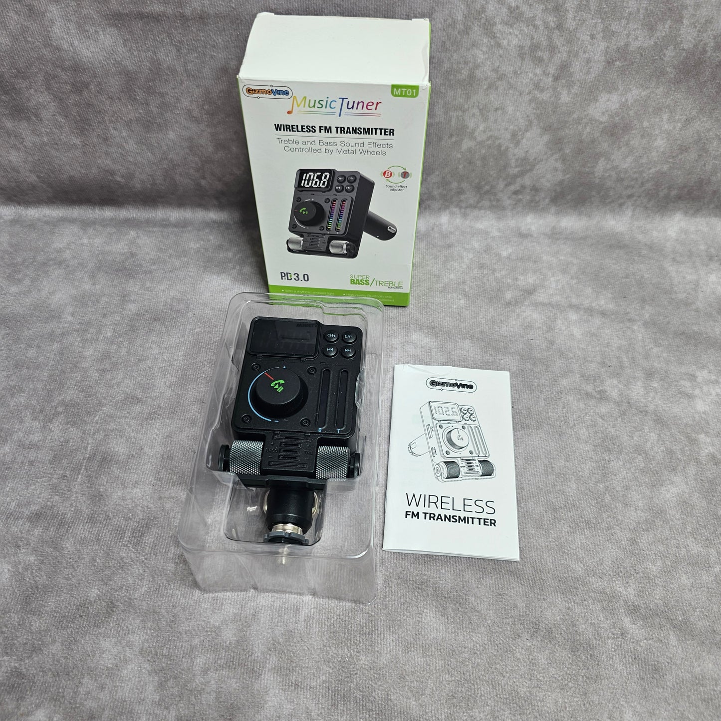 GizmoVine Wireless FM Transmitter Car Charger PD3.0 – Black