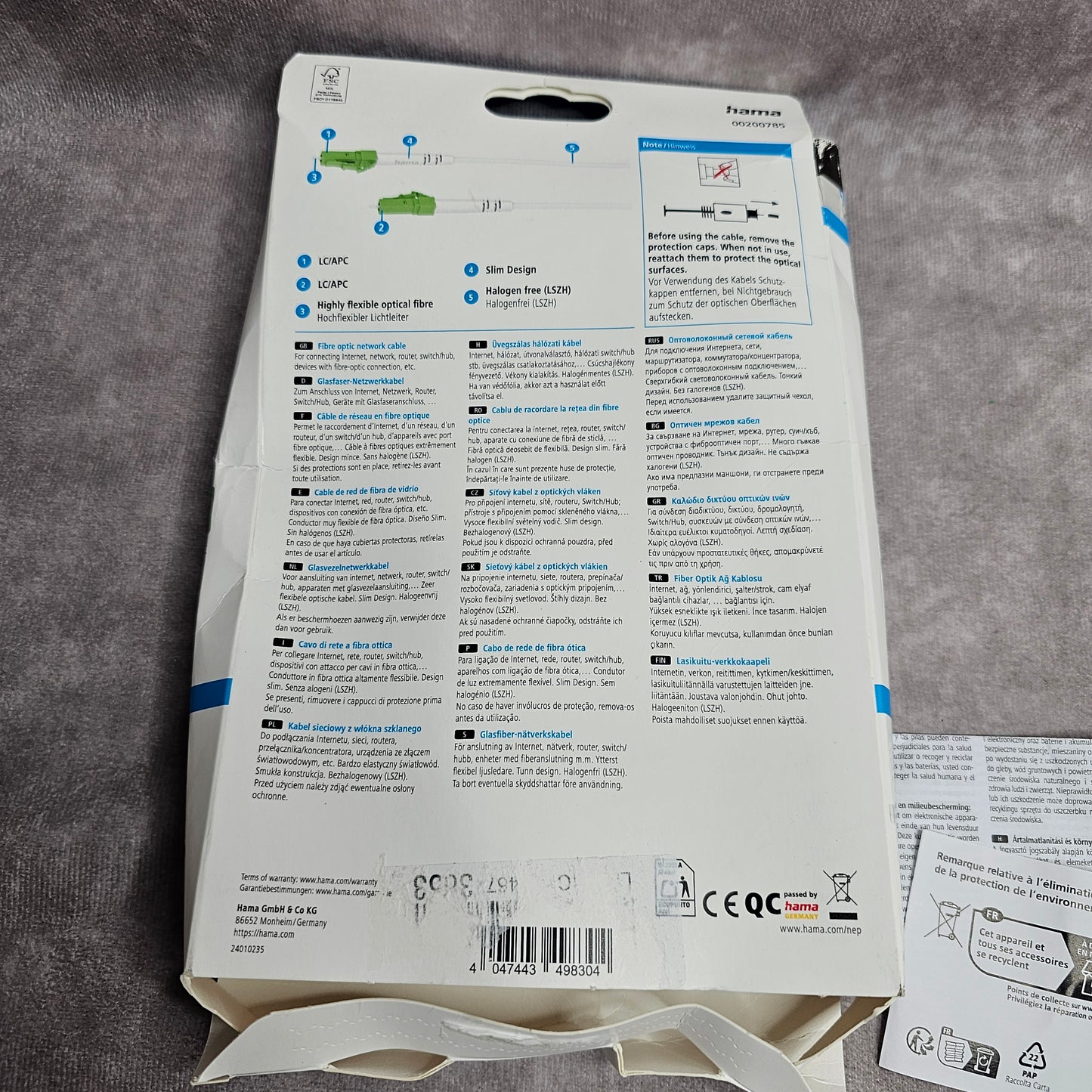 Hama Fibre Optic Network Cable LC/APC 9m White