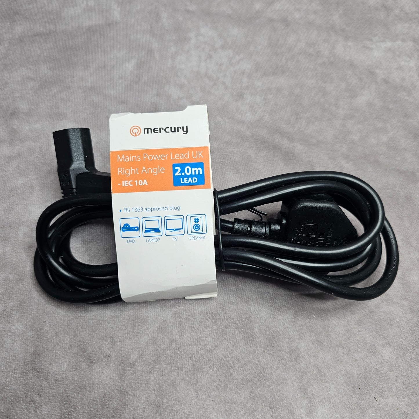 Mercury Mains Power Lead IEC Right Angle 2m – Black