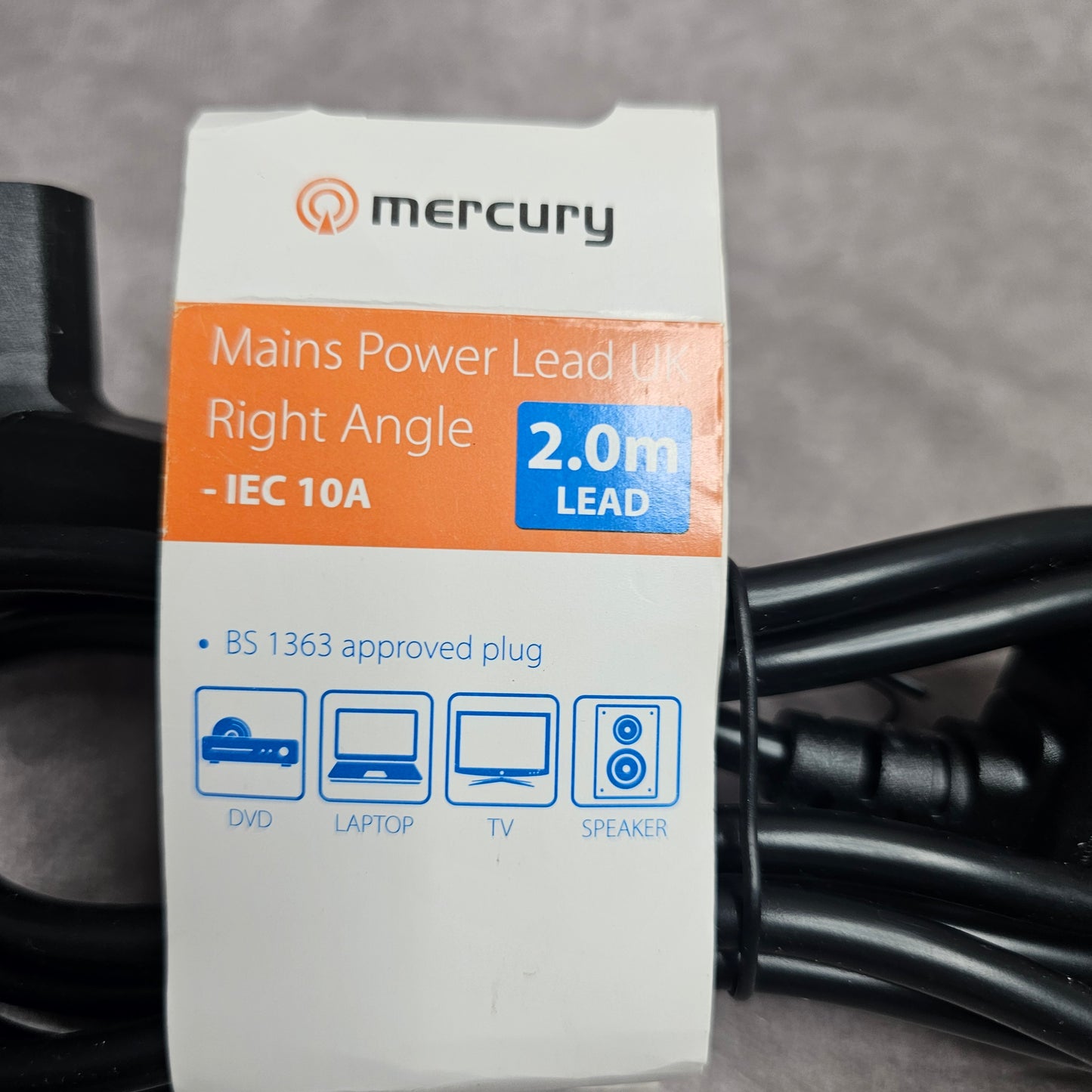 Mercury Mains Power Lead IEC Right Angle 2m – Black