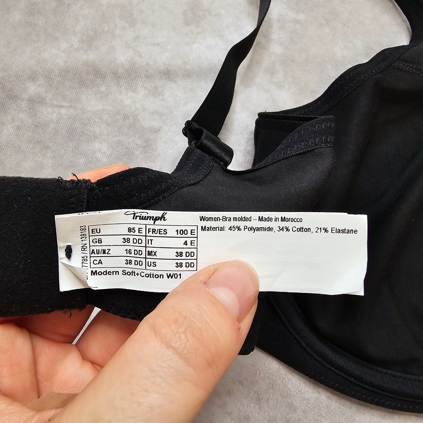 Triumph Modern Soft+Cotton W01 Bra Black UK 38DD