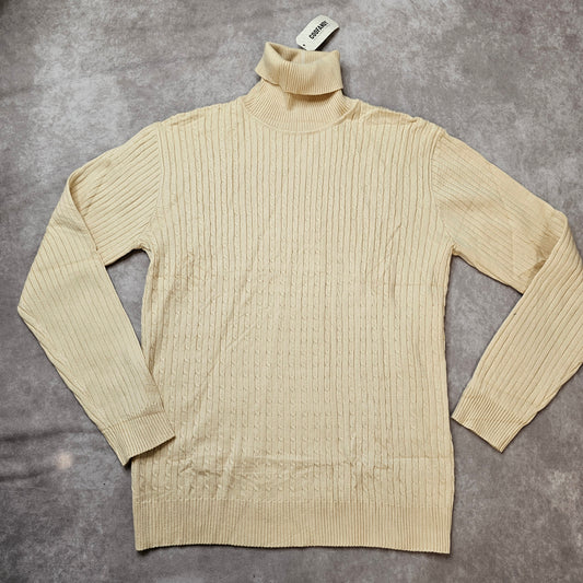 Coofandy Men’s Turtleneck Knit Jumper – Cream Size M