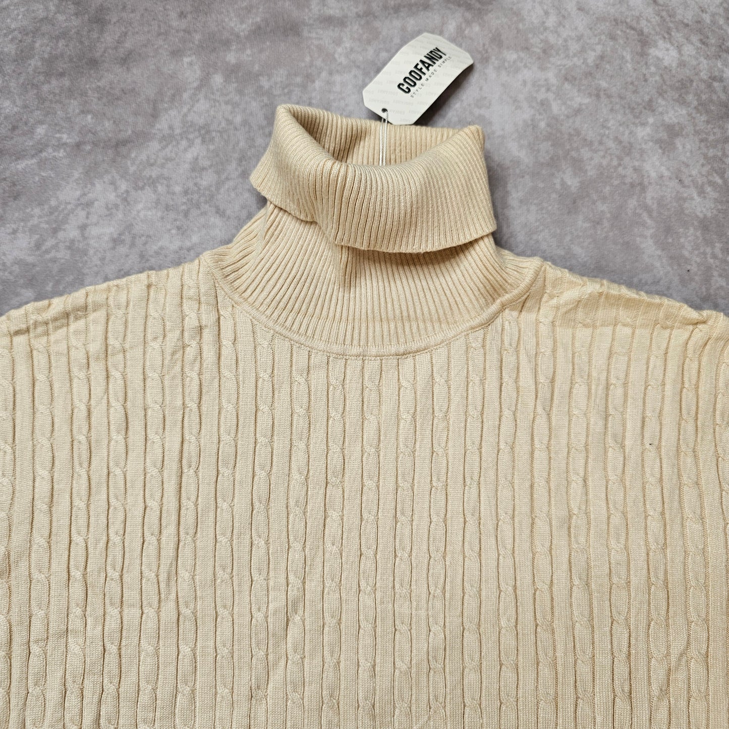 Coofandy Men’s Turtleneck Knit Jumper – Cream Size M