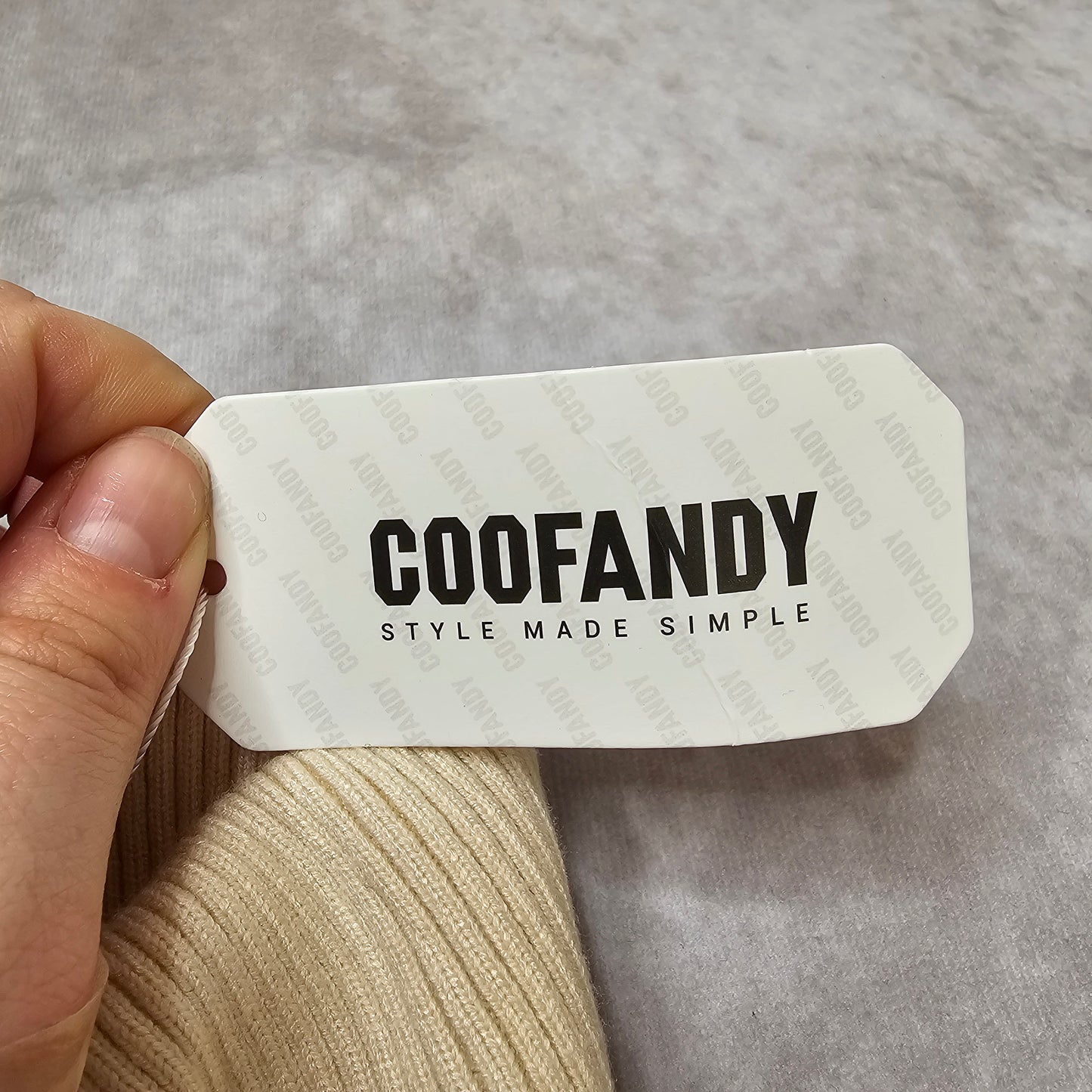 Coofandy Men’s Turtleneck Knit Jumper – Cream Size M