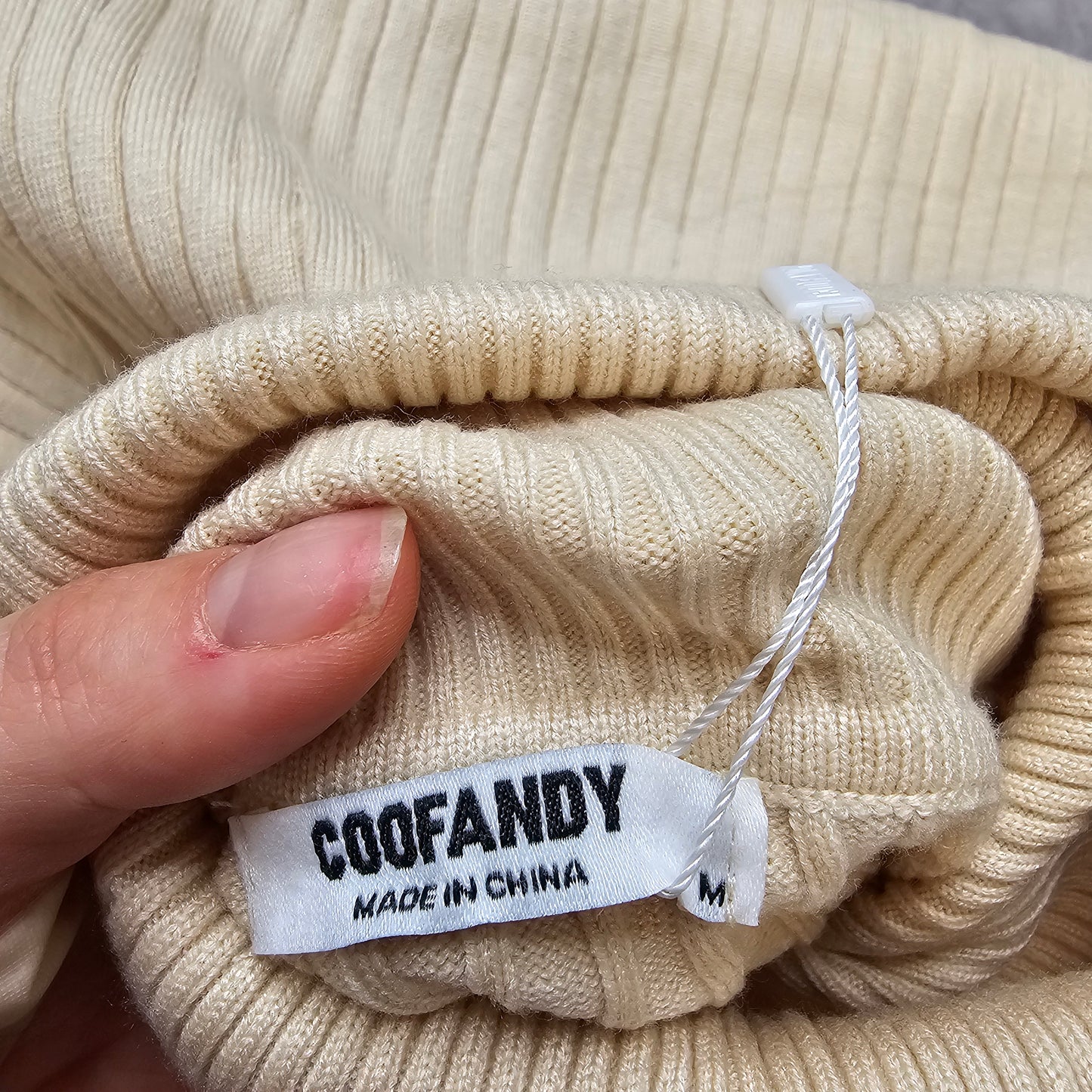 Coofandy Men’s Turtleneck Knit Jumper – Cream Size M