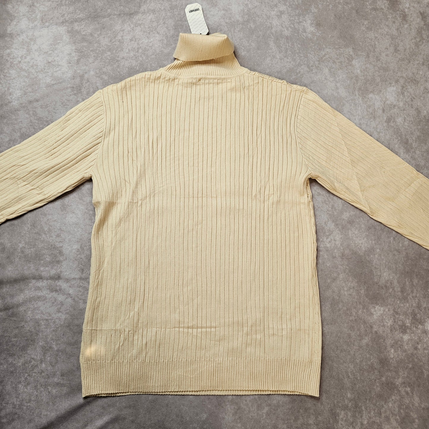 Coofandy Men’s Turtleneck Knit Jumper – Cream Size M