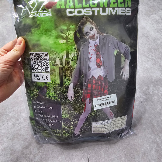 A2Z 4-Kids Zombie Girl Halloween Costume – Grey 6-8Y