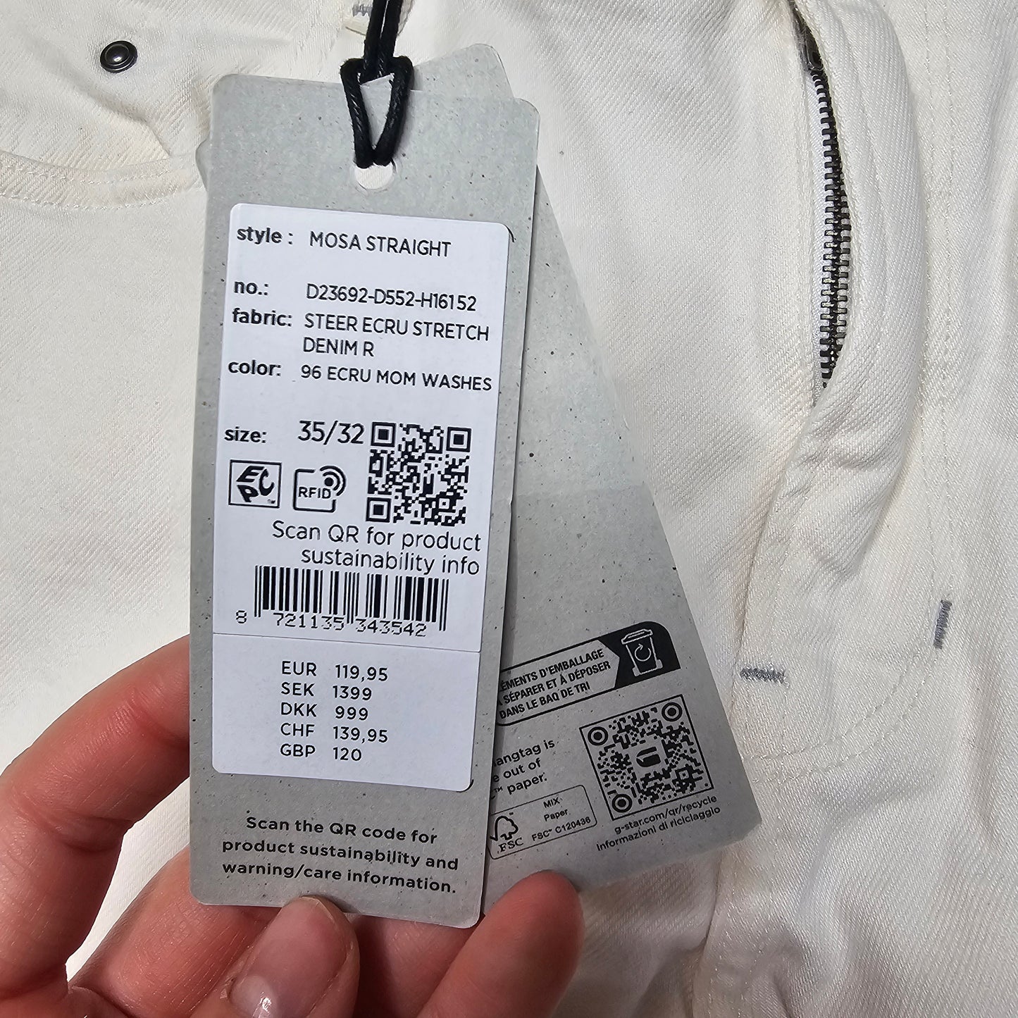 G-Star RAW Mosa Straight Jeans – Ecru W35 L32