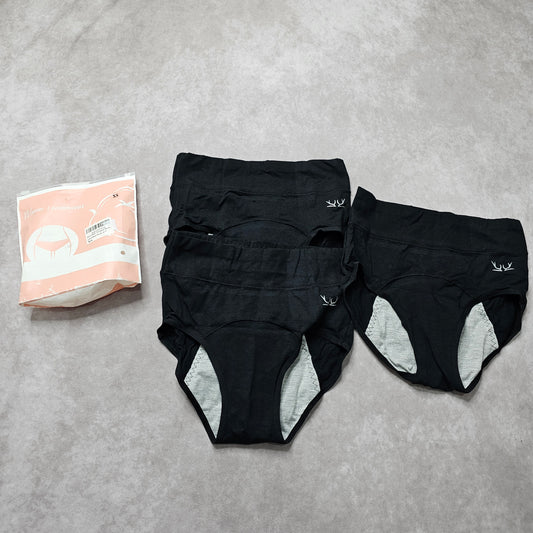 PULIOU Period Underwear 3 Pack High Waist - Black XS
