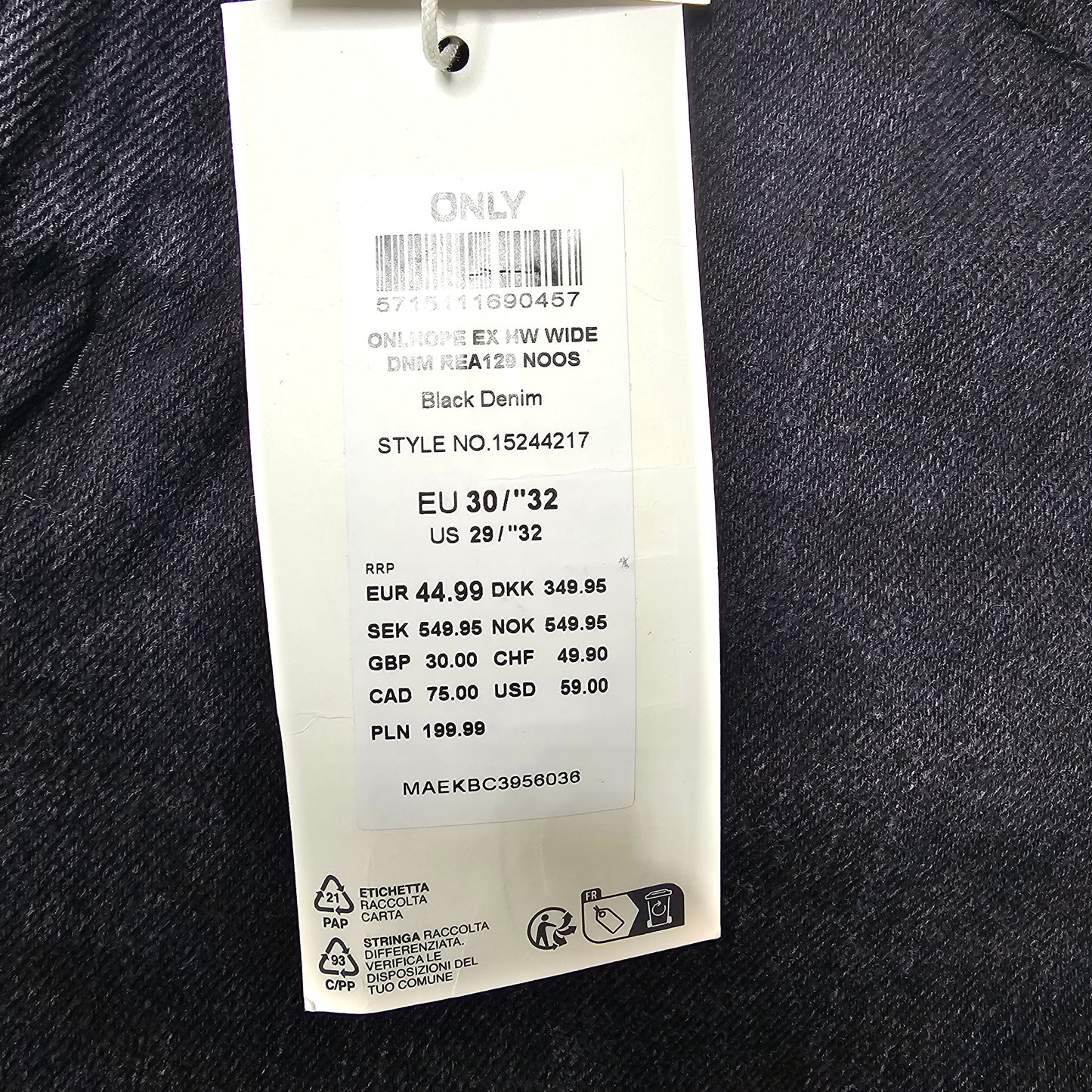 ONLY Hope Wide Leg Jeans – Black Denim W30 L32