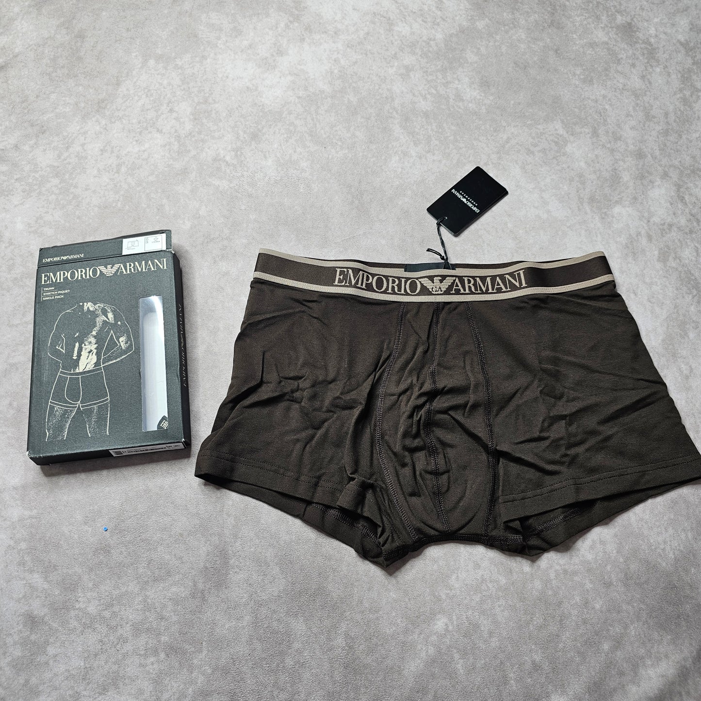 Emporio Armani Stretch Piqué Trunks – Brown Size L