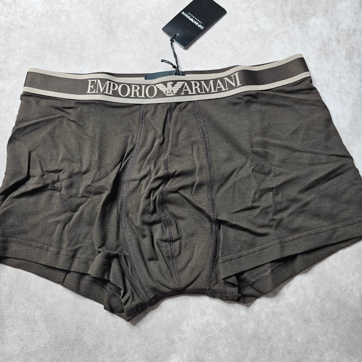 Emporio Armani Stretch Piqué Trunks – Brown Size L