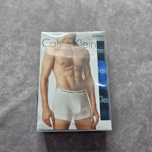 Calvin Klein Cotton Stretch Trunks 3 Pack – Black/Blue Size M-L