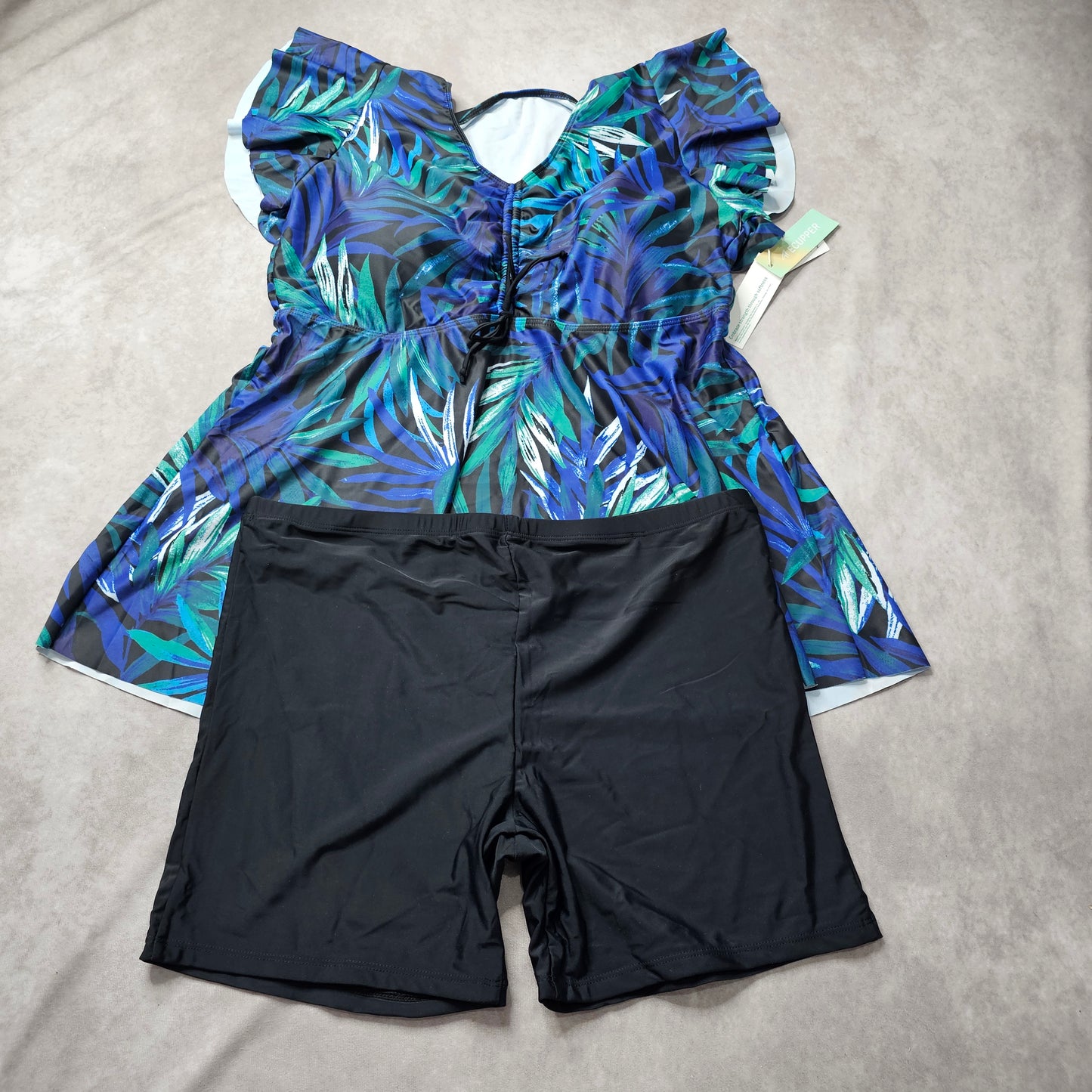 ECUPPER Women's Tankini Swim Dress – Green Leaf Size 2XL-3XL