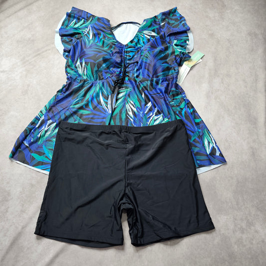 ECUPPER Women's Tankini Swim Dress – Green Leaf Size 2XL-3XL