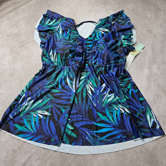 ECUPPER Women's Tankini Swim Dress – Green Leaf Size 2XL-3XL