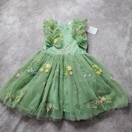 Fymnsi Girls Embroidered Tulle Party Dress – Green 3-4 Y