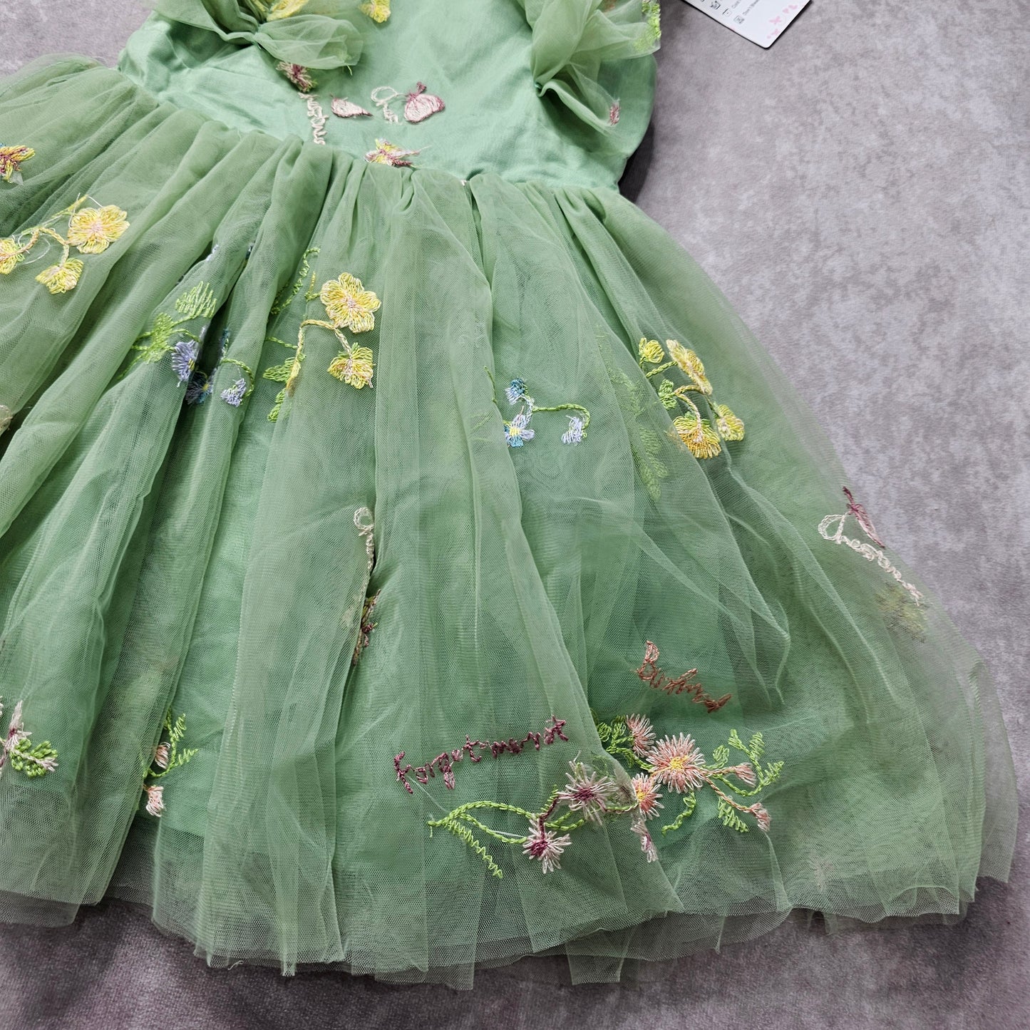 Fymnsi Girls Embroidered Tulle Party Dress – Green 3-4 Y
