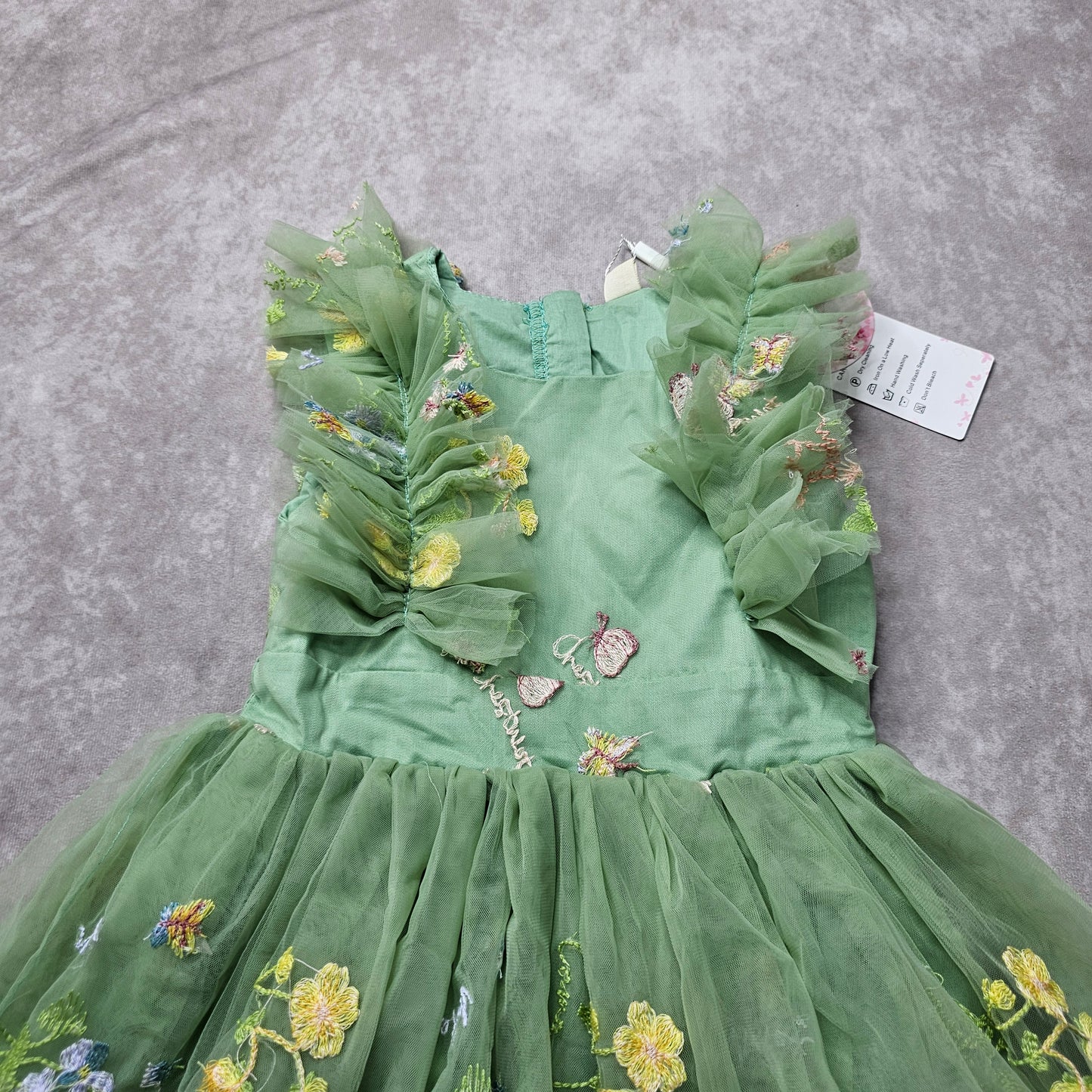 Fymnsi Girls Embroidered Tulle Party Dress – Green 3-4 Y