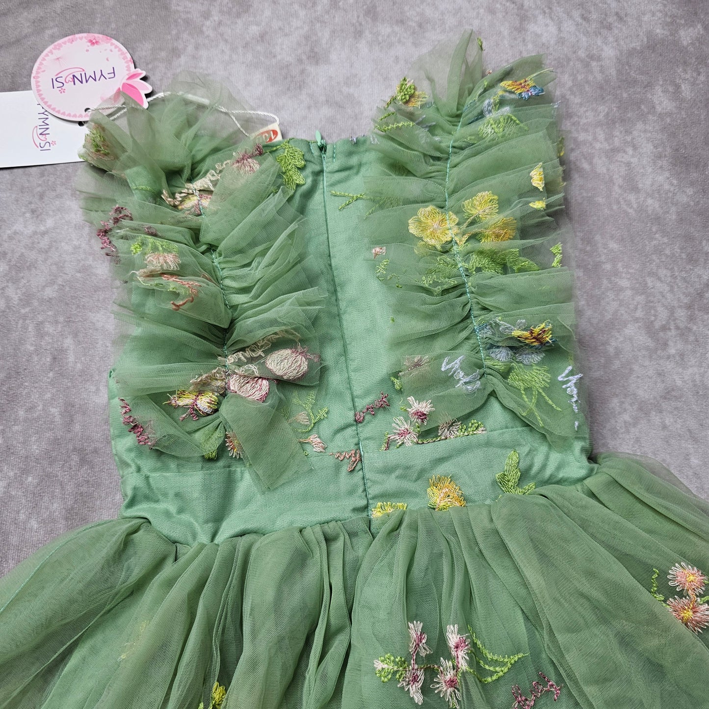 Fymnsi Girls Embroidered Tulle Party Dress – Green 3-4 Y