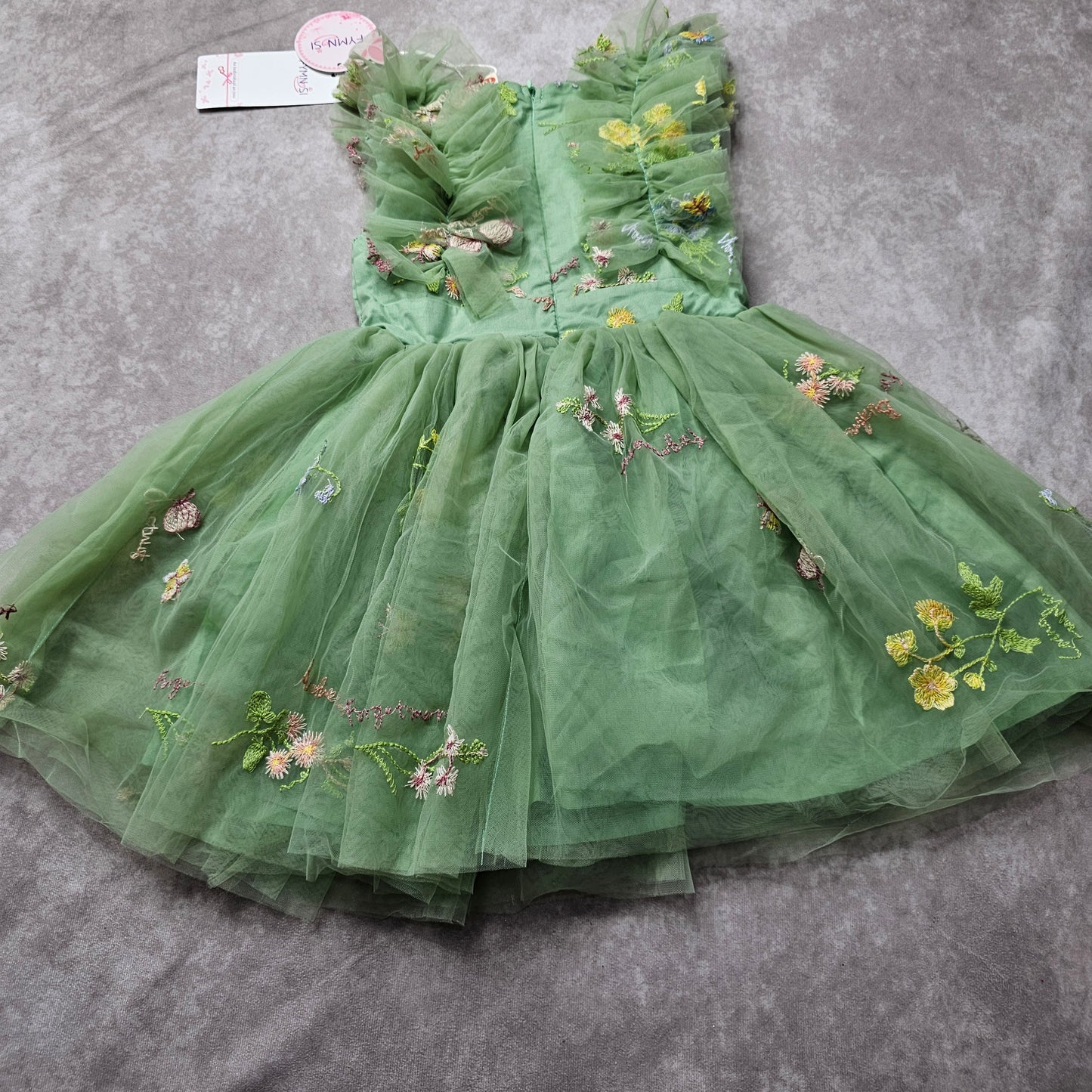Fymnsi Girls Embroidered Tulle Party Dress – Green 3-4 Y