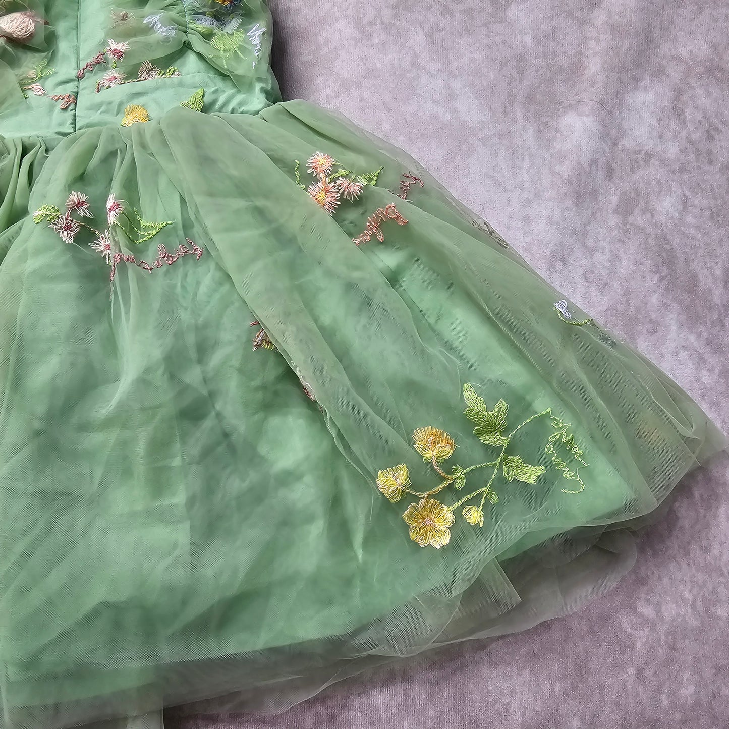 Fymnsi Girls Embroidered Tulle Party Dress – Green 3-4 Y
