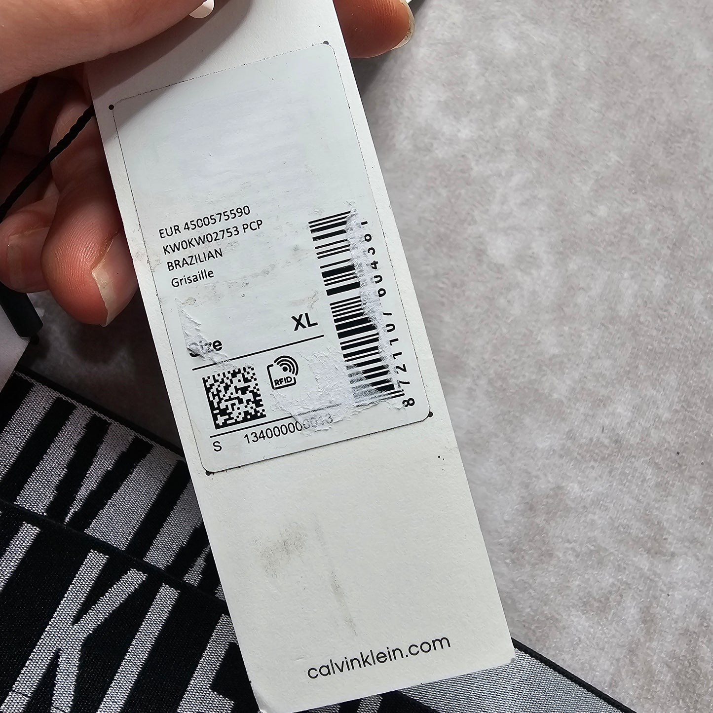 Calvin Klein Ribbed Brazilian Bikini Bottoms – Grisaille Size XL
