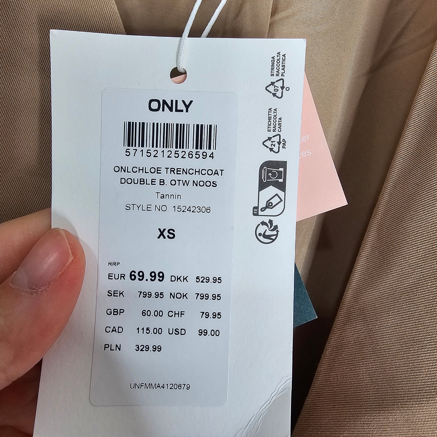 ONLY Chloe Double Breasted Trench Coat – Tannin Size XS