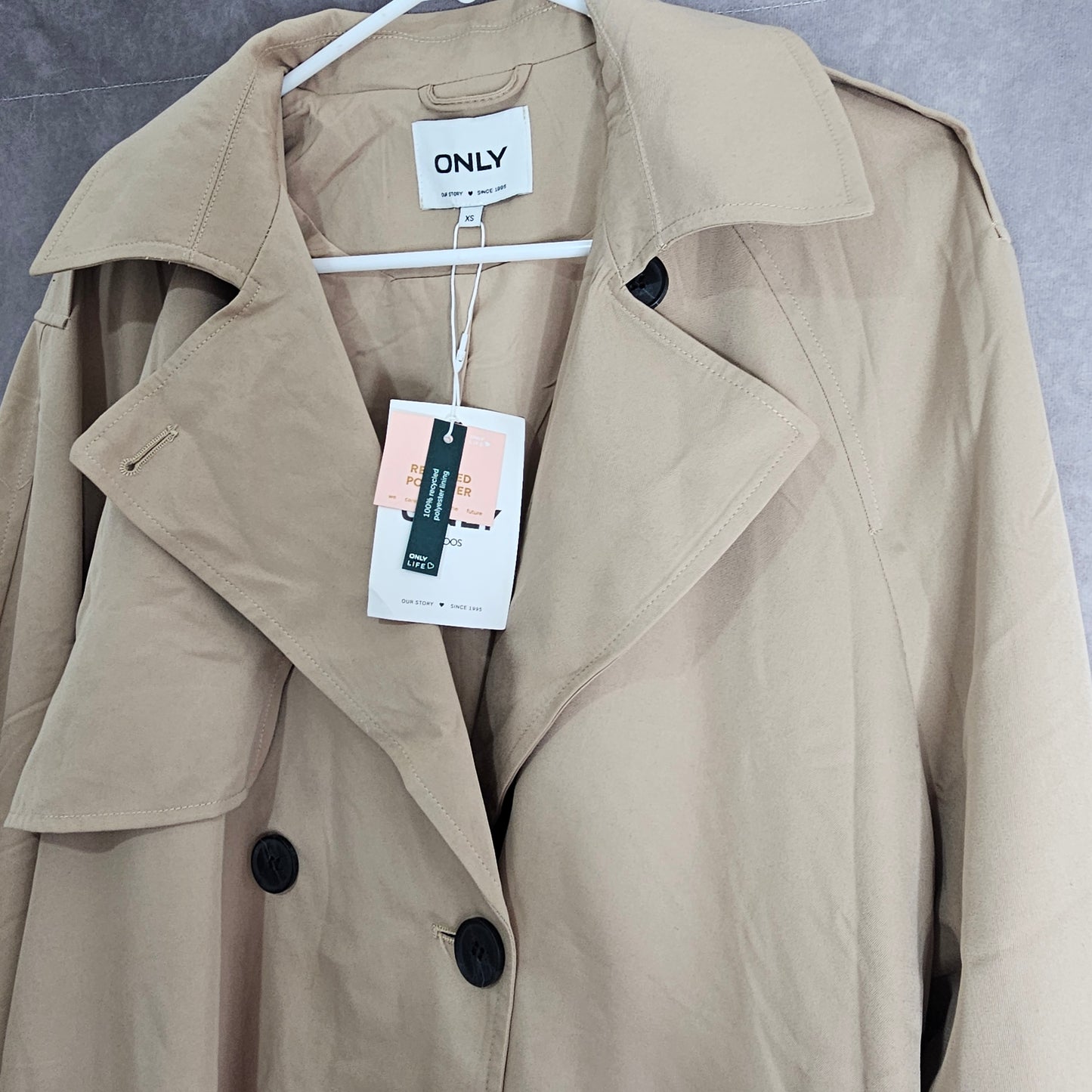 ONLY Chloe Double Breasted Trench Coat – Tannin Size XS