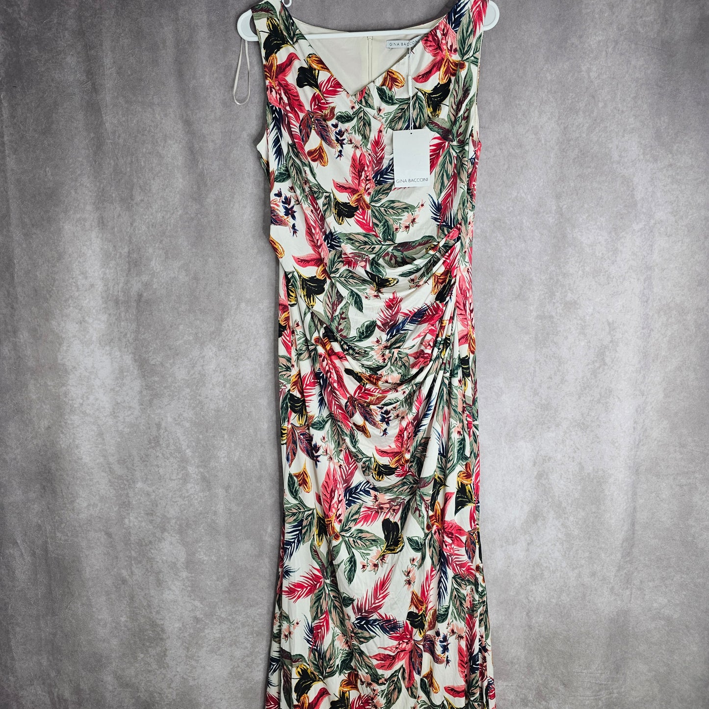 Gina Bacconi Floral Ruched Maxi Dress – Ivory Multi UK 16