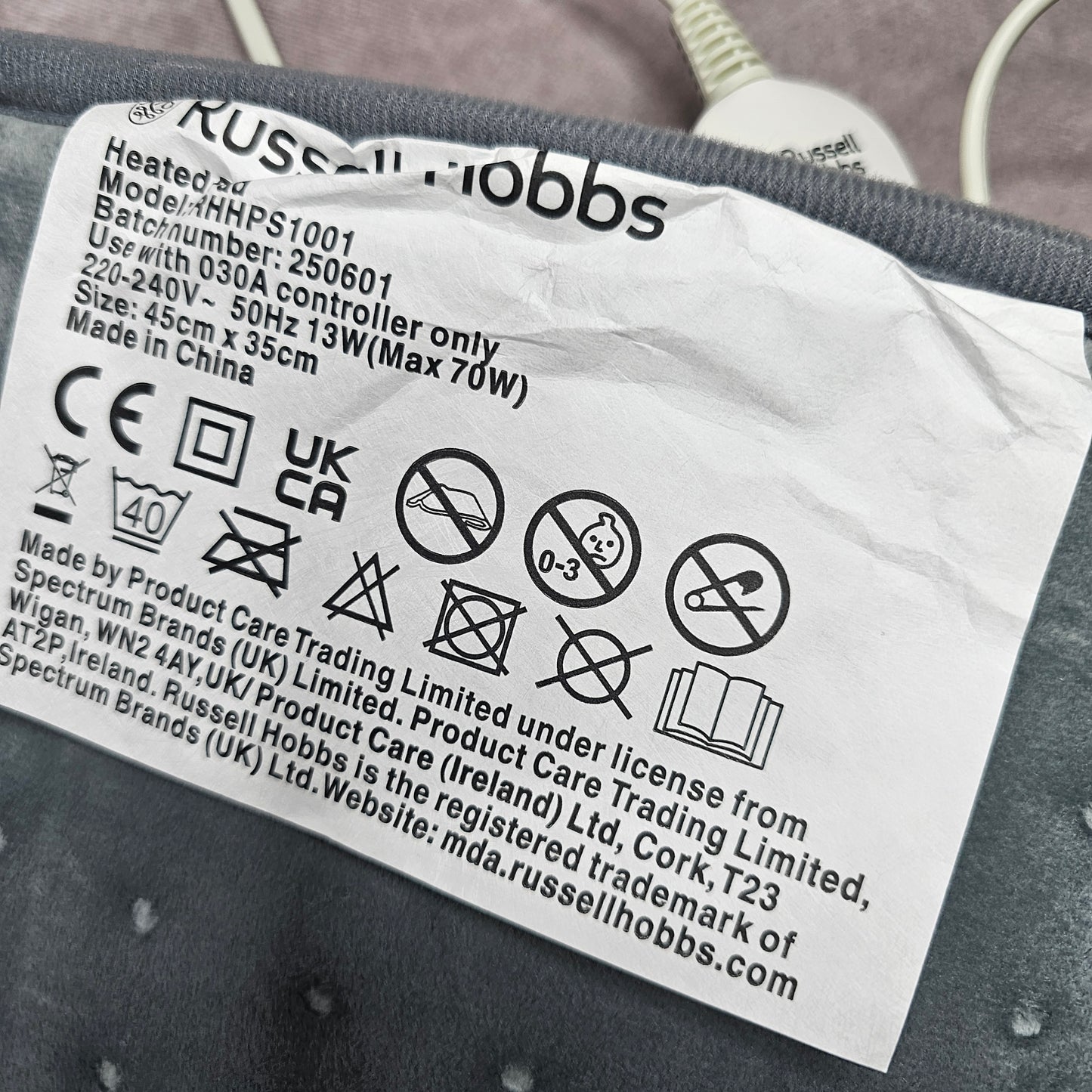 Russell Hobbs Heated Pad RHHPS1001 Microfleece - Grey